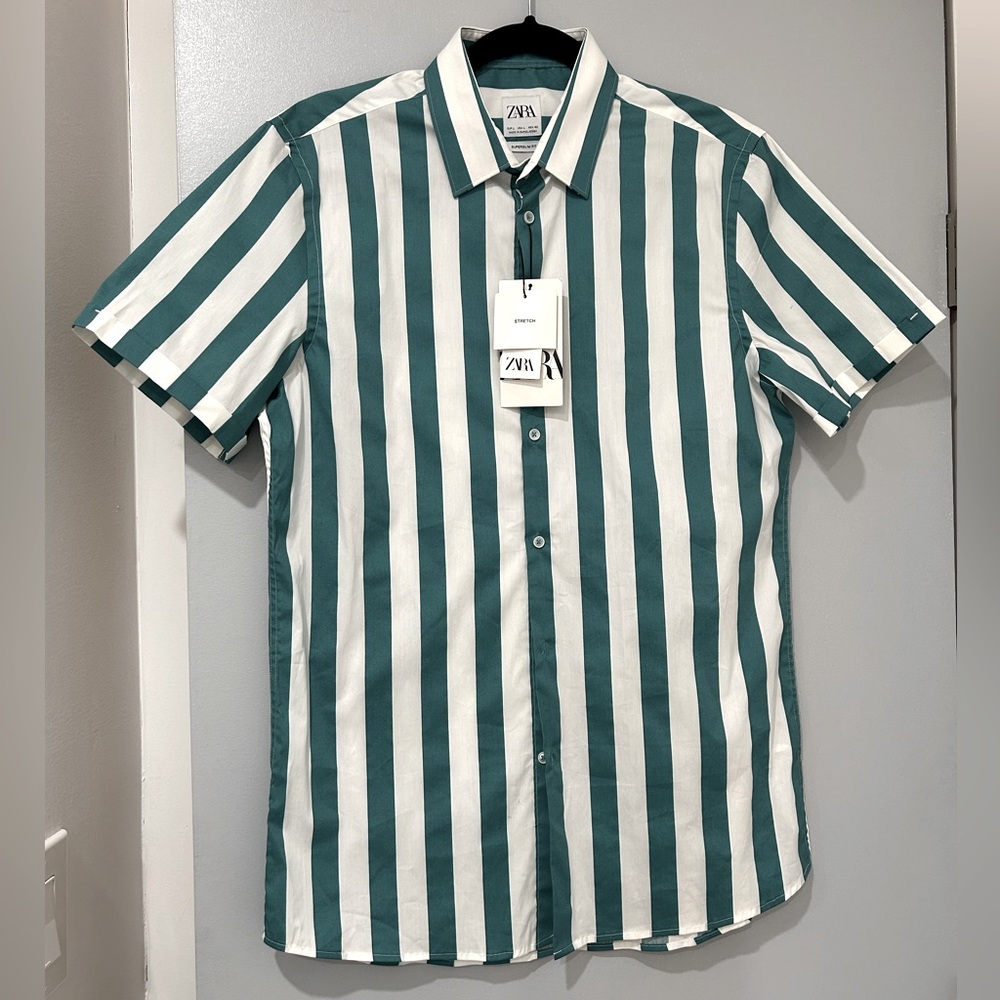 NWT Zara Stripped Short Sleeve Button Down Shirt